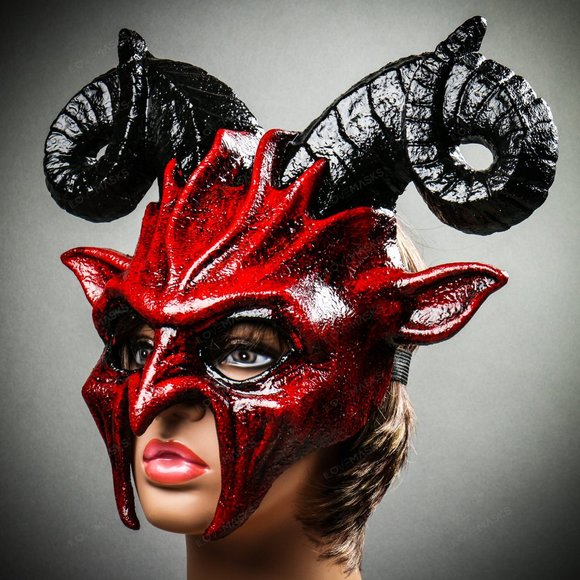 Krampus Ram Demon with Horns Devil Halloween Mask - Picture 2 of 7